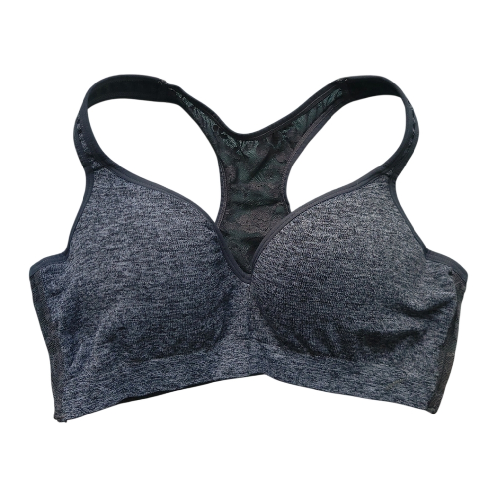 L.A. Gear Sports Bra XL Lace Racerback Underwire Molded Cups Athleisure Grey